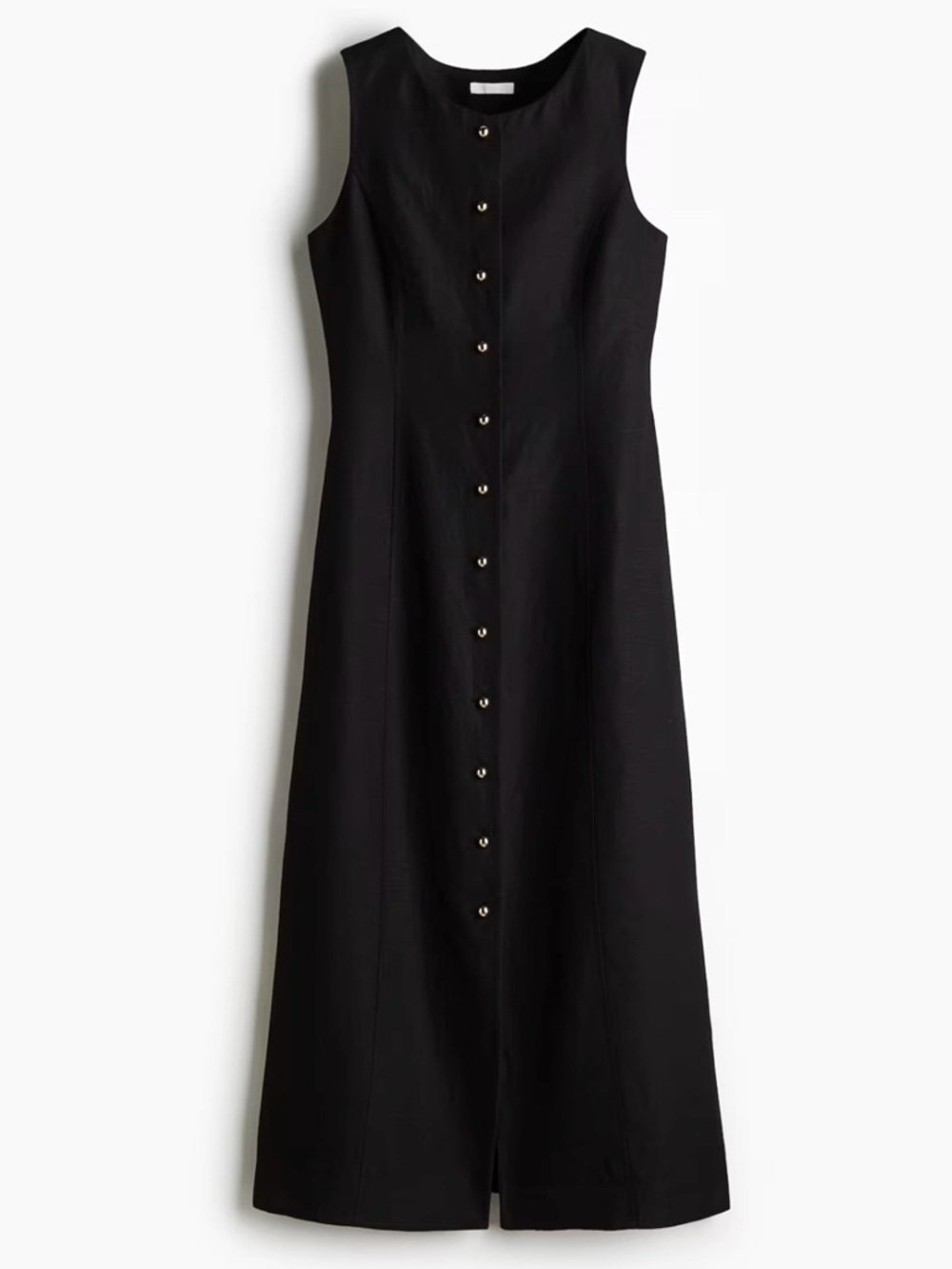 NWT, H&M Limited Edition Linen Blend Button Front Sleeveless Dress, Black, SZ L